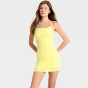🚨 NWT Wild fable crochet Yellow Spaghetti Strap Mini Dress